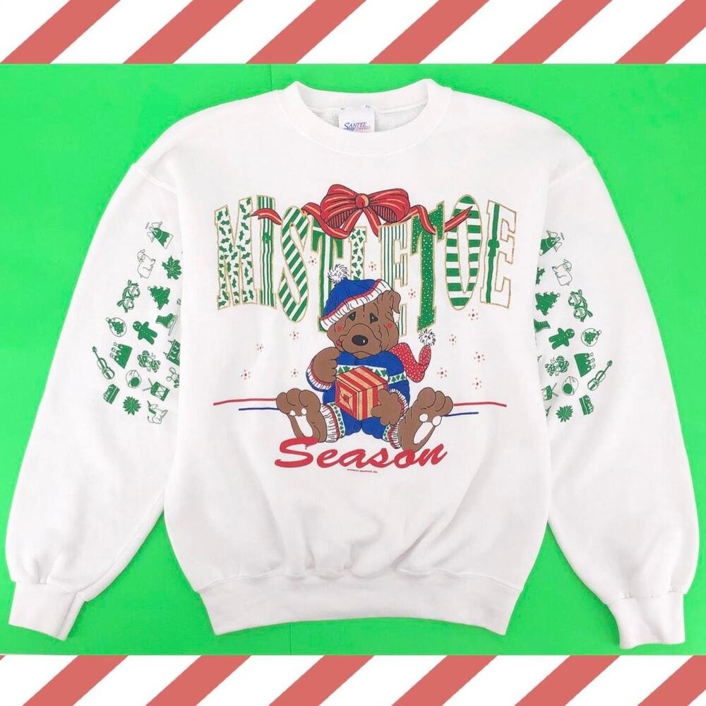 Vintage Christmas Crewneck Sweatshirt Mistletoe Season 90s 1990s